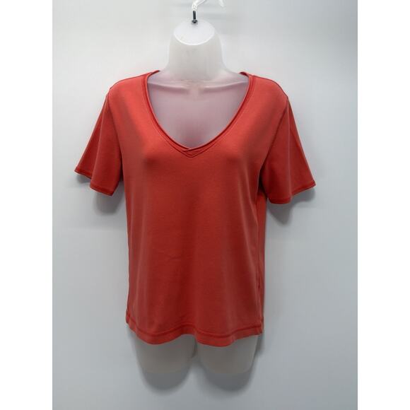Chicos Shirt Womens Size S (Chicos 0) Orange V-Neck Short Sleeve Tee - Picture 1 of 5